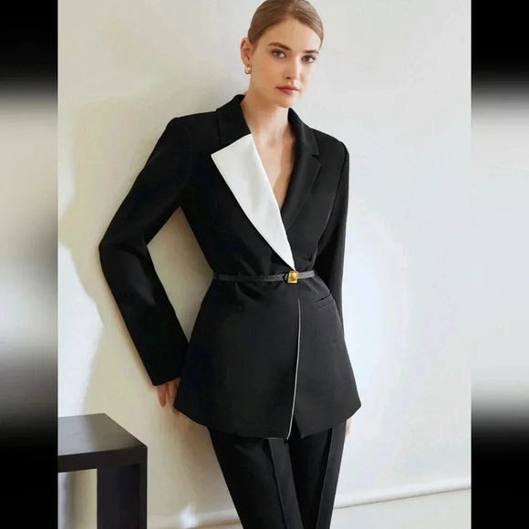 PREMIUM TWO TONE WRAP BELTED BLAZER - Picture 4 of 9